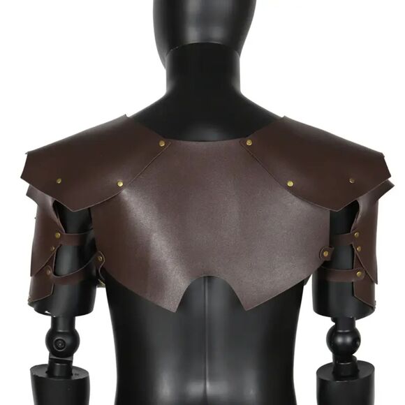 Vegan Leather Medieval Knight Shoulder Armor Larp Cosplay Pauldrons Breastplate - Picture 5 of 6